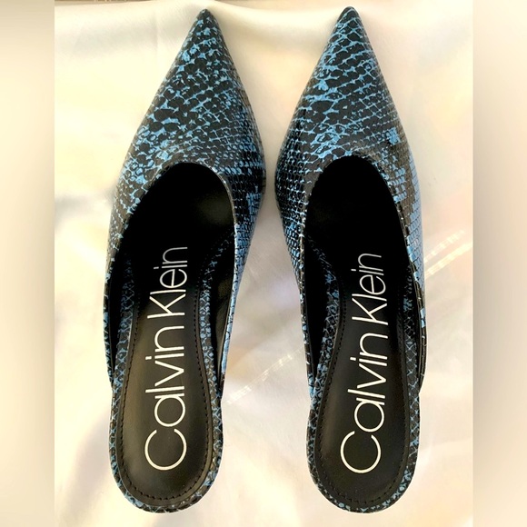 Calvin Klein Iyanna Blue Snakeskin Print Pointed Toe Mule SZ 8 - Picture 2 of 11